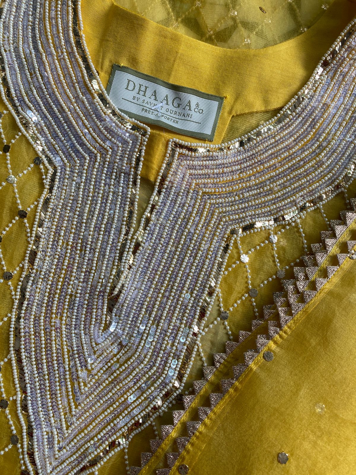Yellow Organza Mukaish Kurta Set
