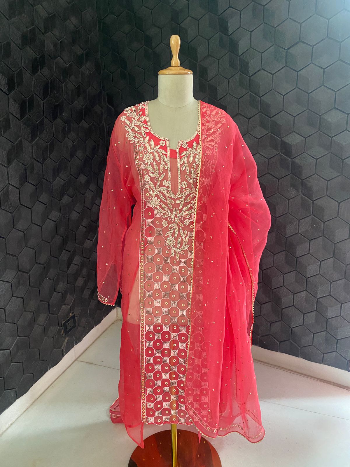 Fuchsia Pink Organza Kurta Set