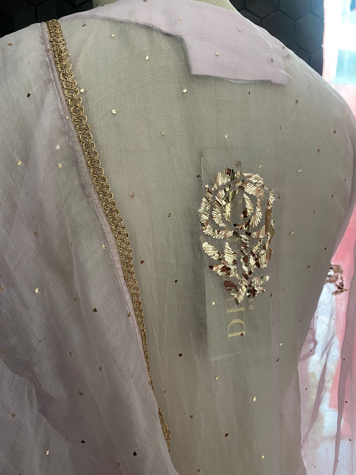 Blush Pink Organza Mukaish Kurta Set