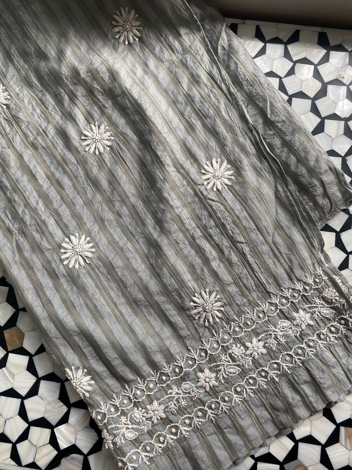 Pearl Grey Chikankari Mul Chanderi Co-ord Set