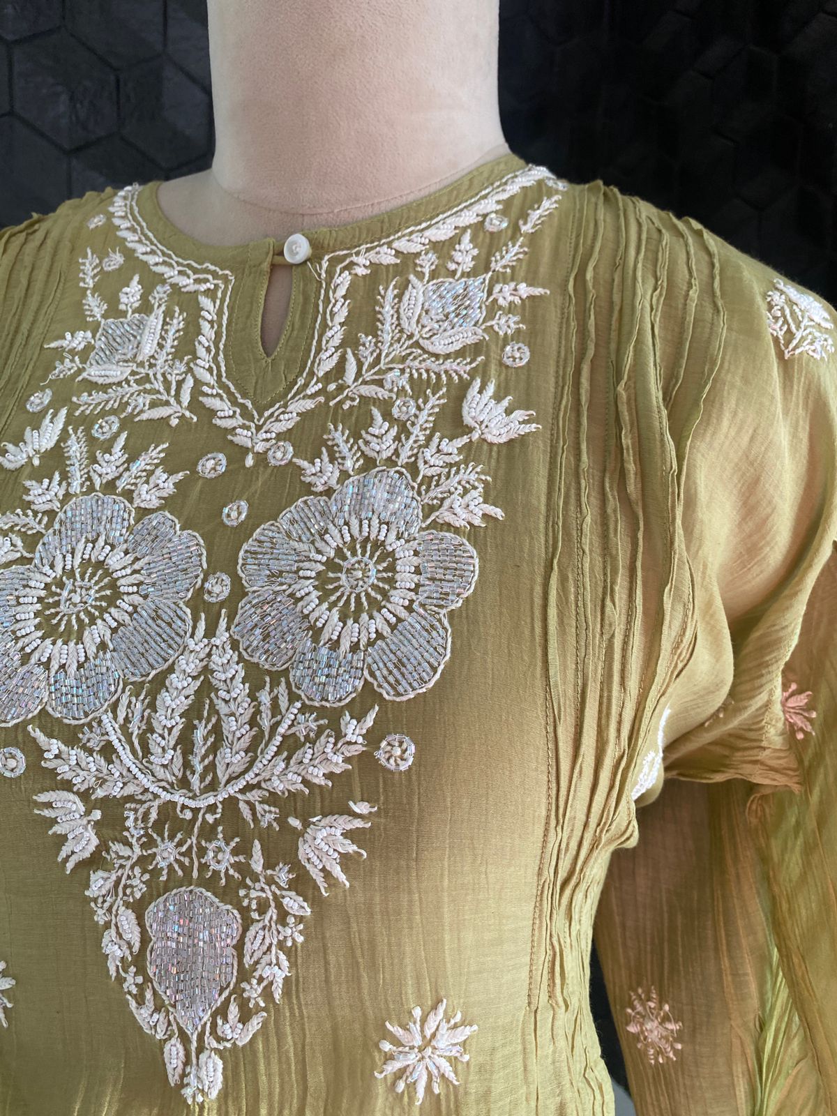 Olive Green Chikankari Co-ord Set