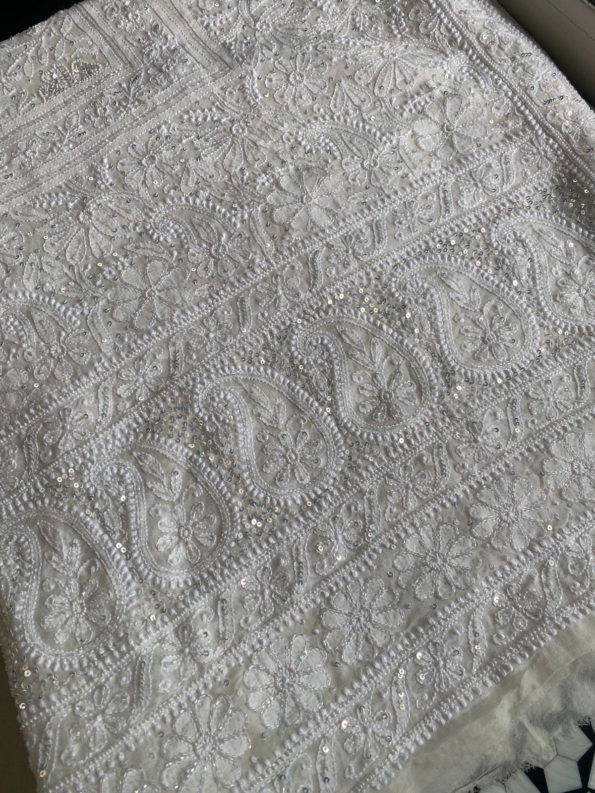 Ivory Chikankari Georgette Lehenga Set