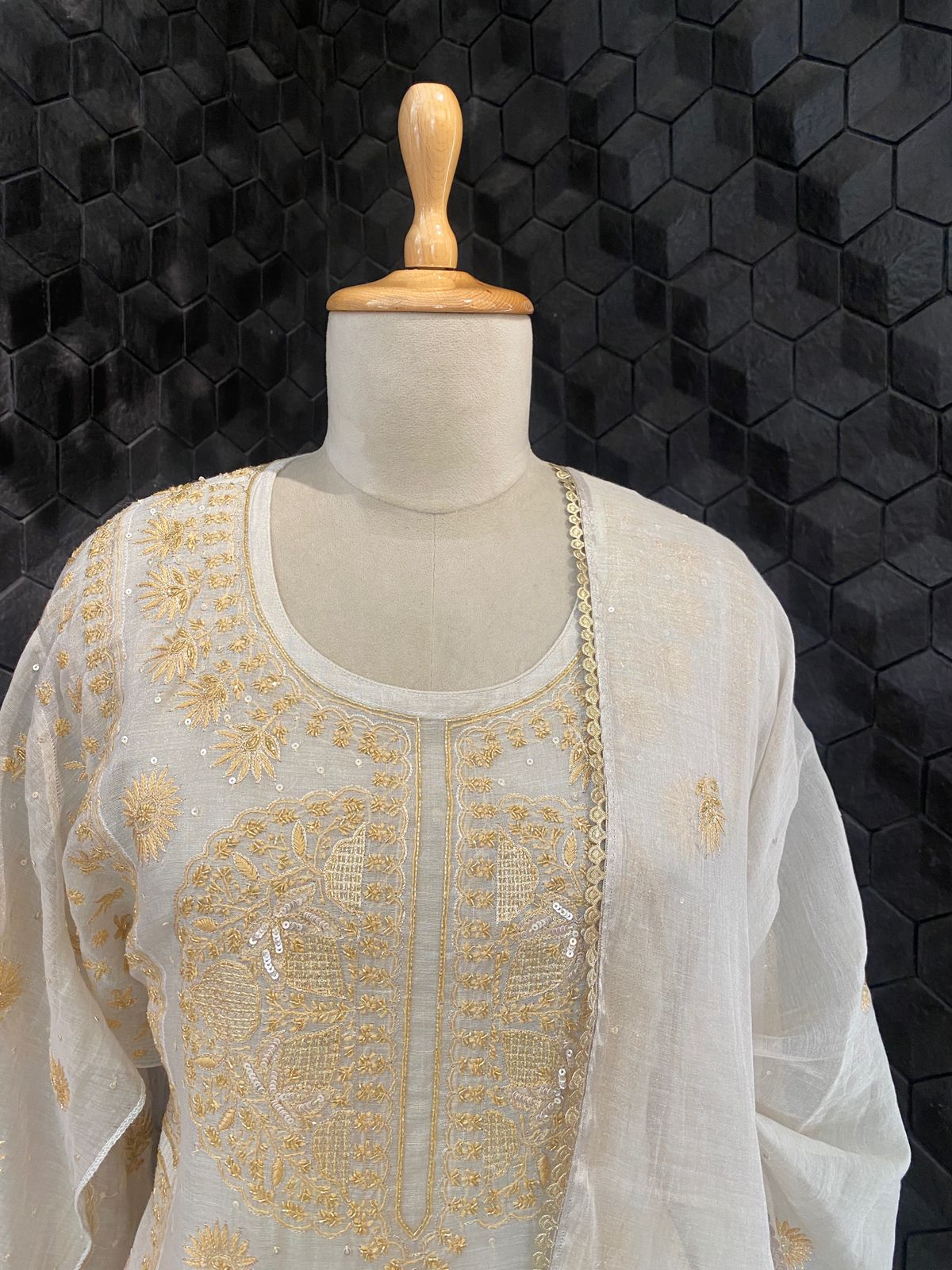 Ivory Gold Chikankari Georgette Kurta Set