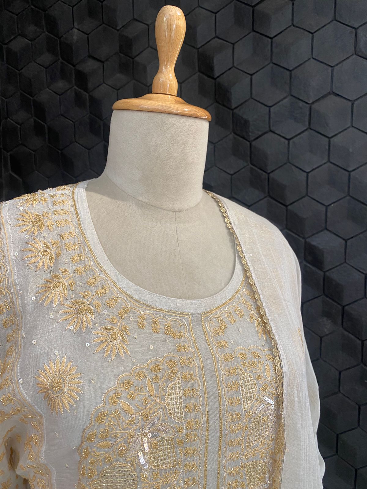 Ivory Gold Chikankari Georgette Kurta Set