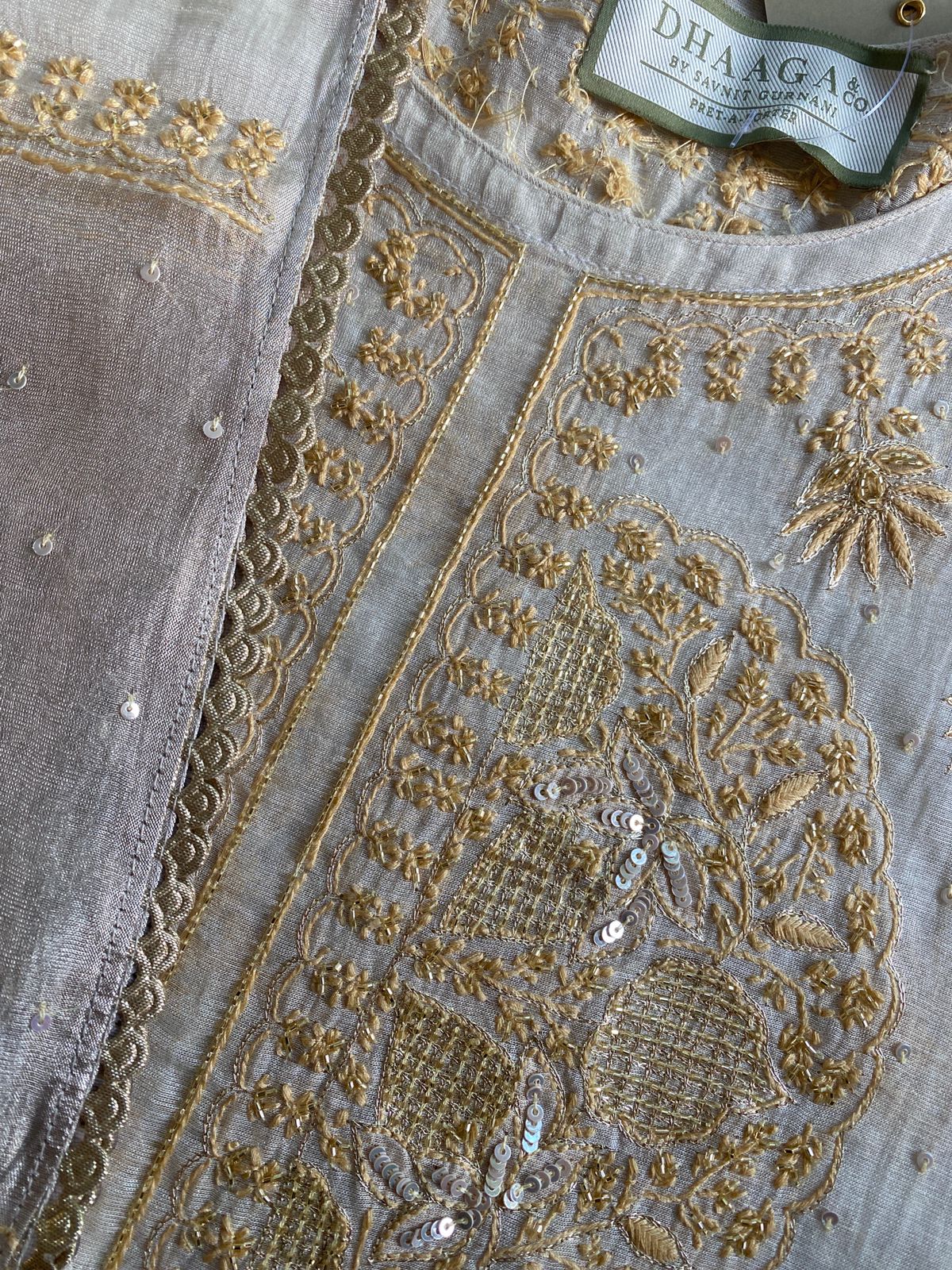 Ivory Gold Chikankari Georgette Kurta Set