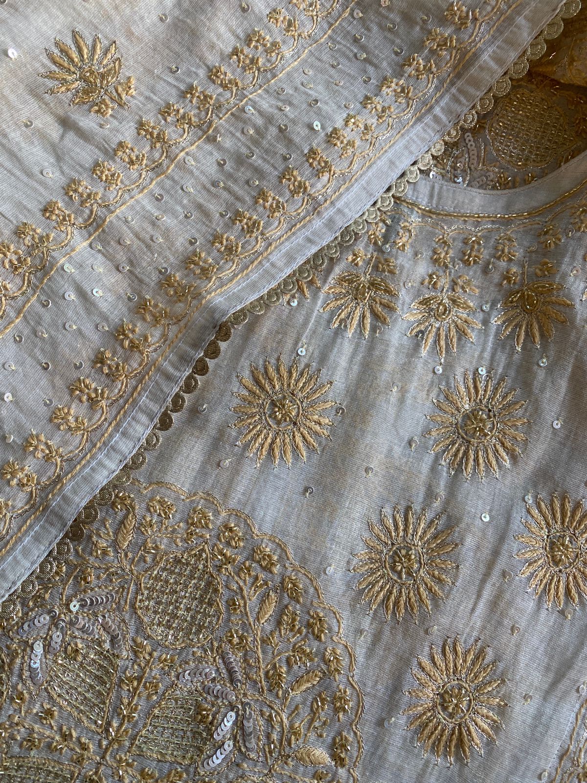 Ivory Gold Chikankari Georgette Kurta Set