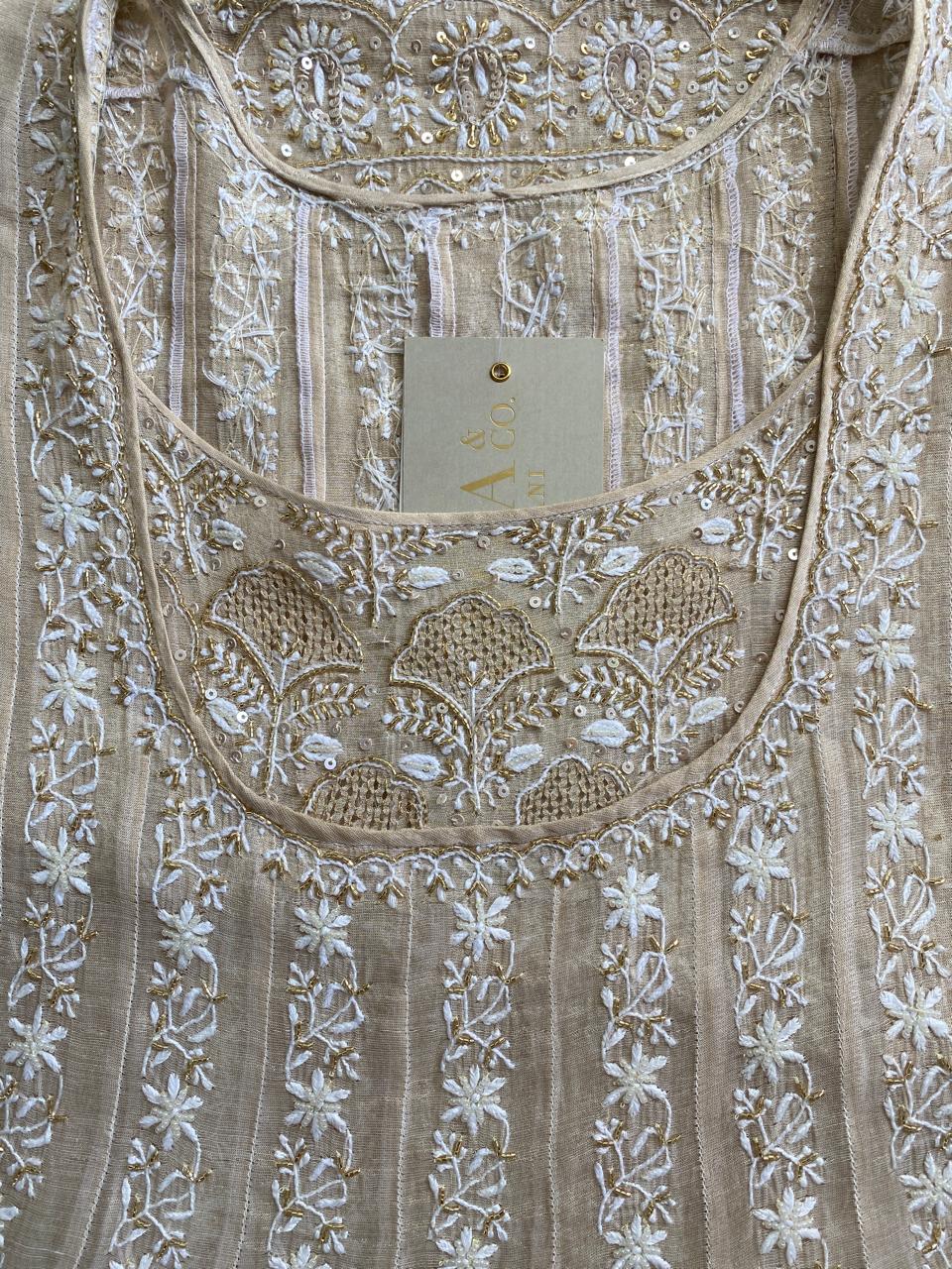 Ivory Golden Tissue Chikankari Anarkali Suit