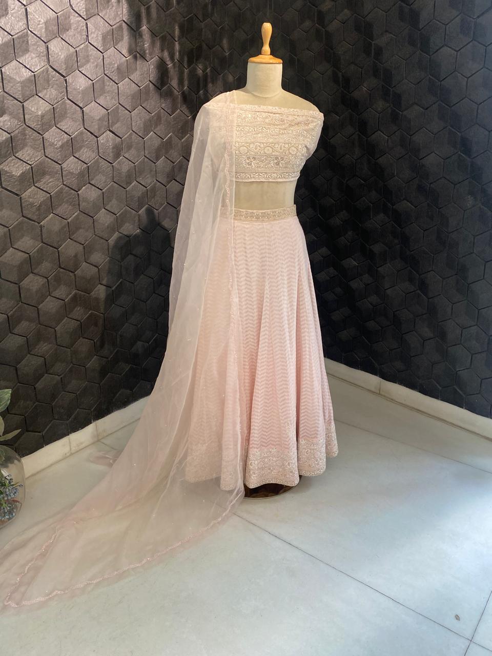Pink Chand Bali Motif Lehenga Set in Chanderi