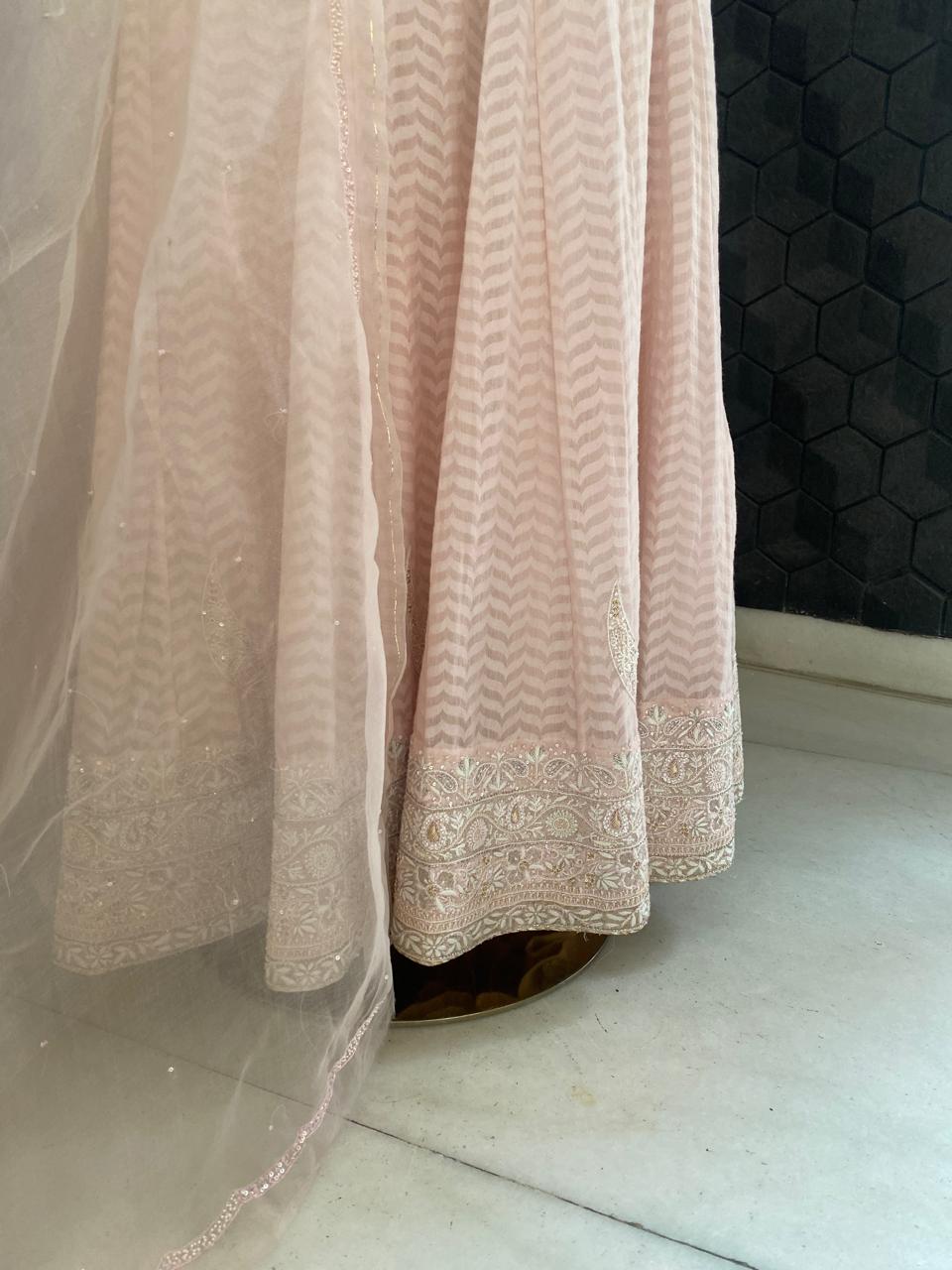 Pink Chand Bali Motif Lehenga Set in Chanderi