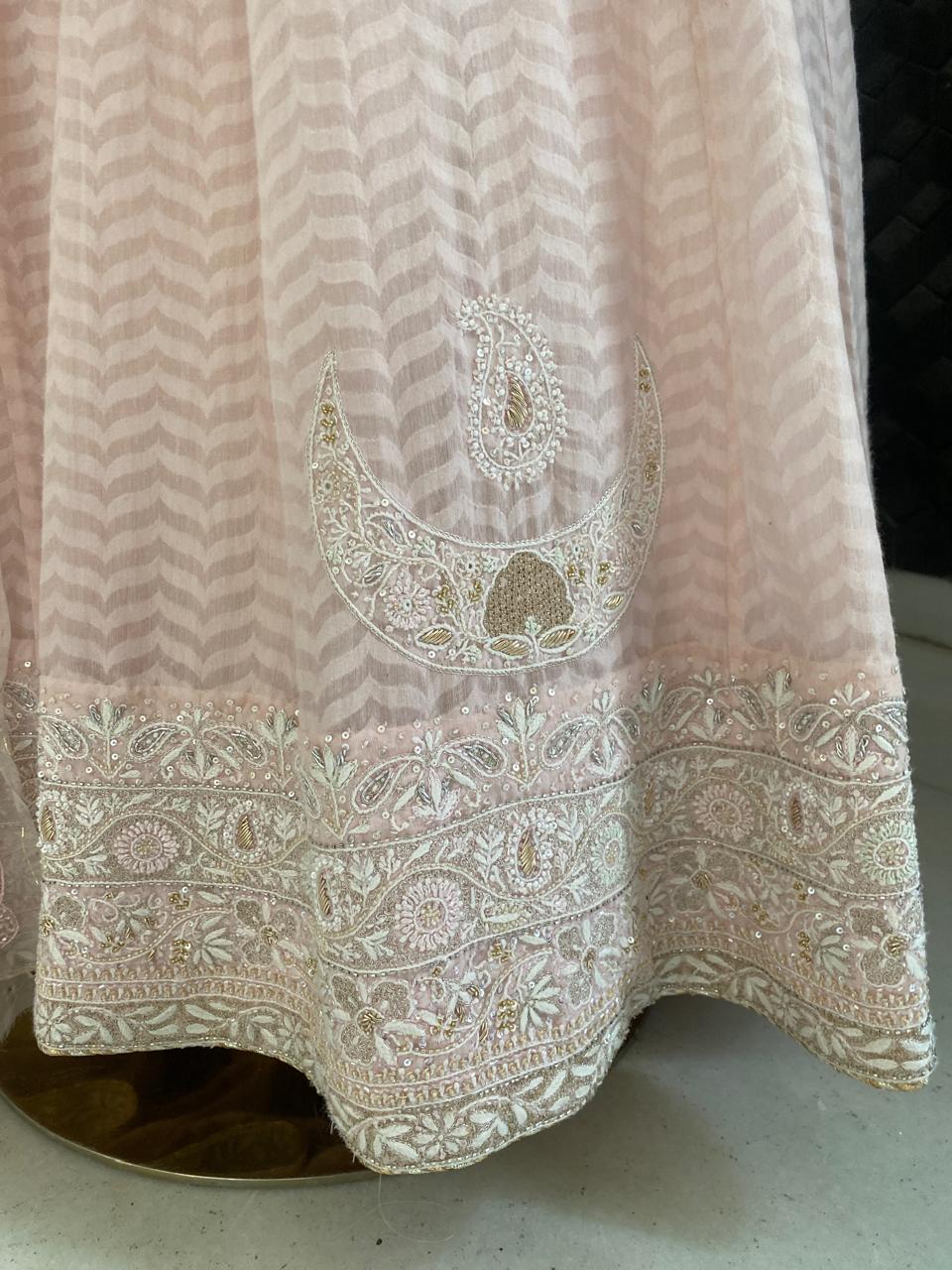 Pink Chand Bali Motif Lehenga Set in Chanderi