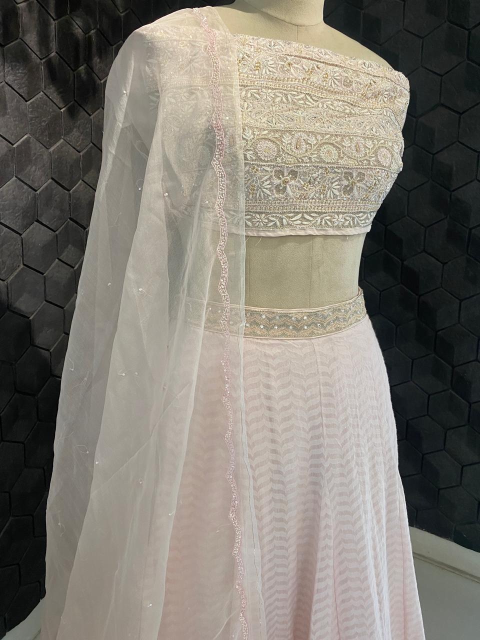 Pink Chand Bali Motif Lehenga Set in Chanderi