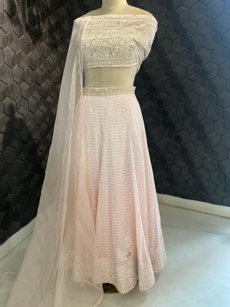 Pink Chand Bali Motif Lehenga Set in Chanderi