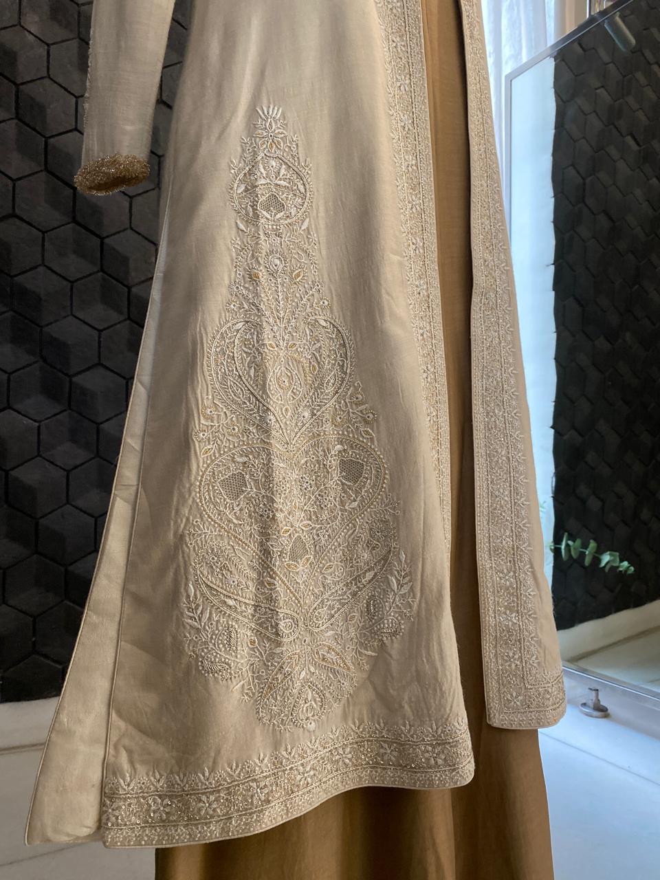 vory Embroidered Long Jacket Jumpsuit Set