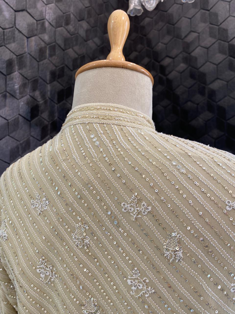 Beige Georgette Chikankari Gilet Set