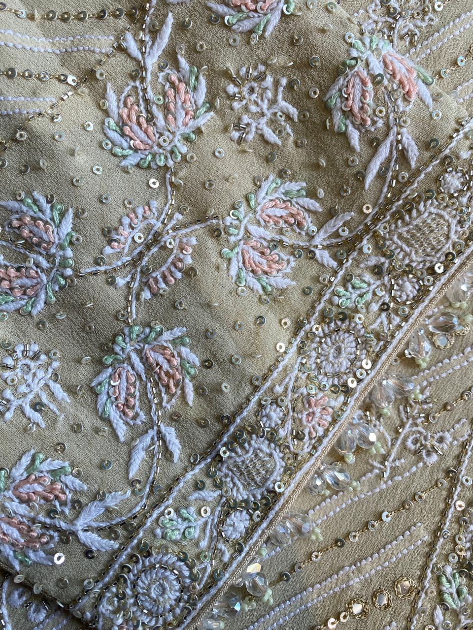 Beige Georgette Chikankari Gilet Set