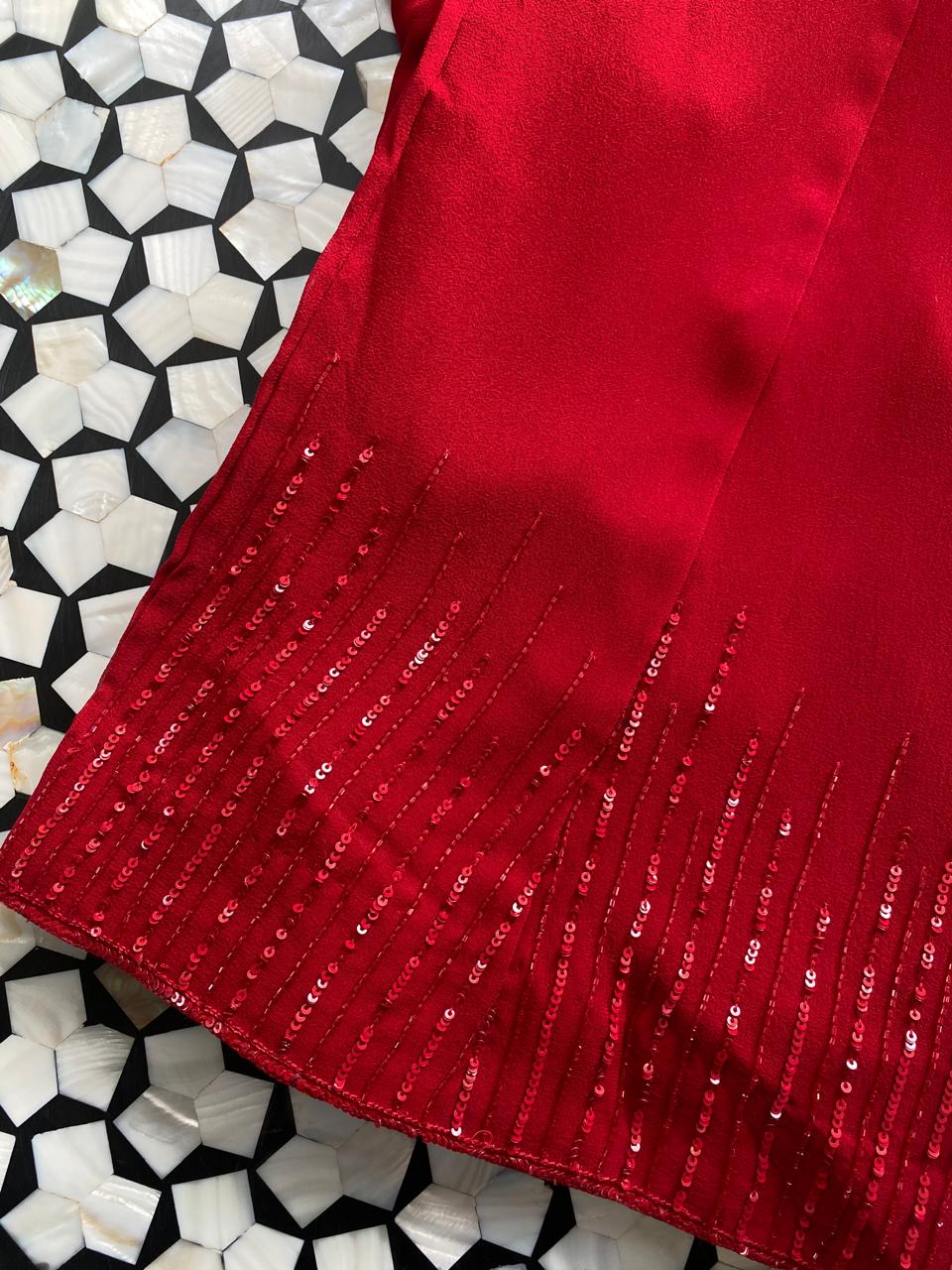 Red georgette Chikankari gilet-set