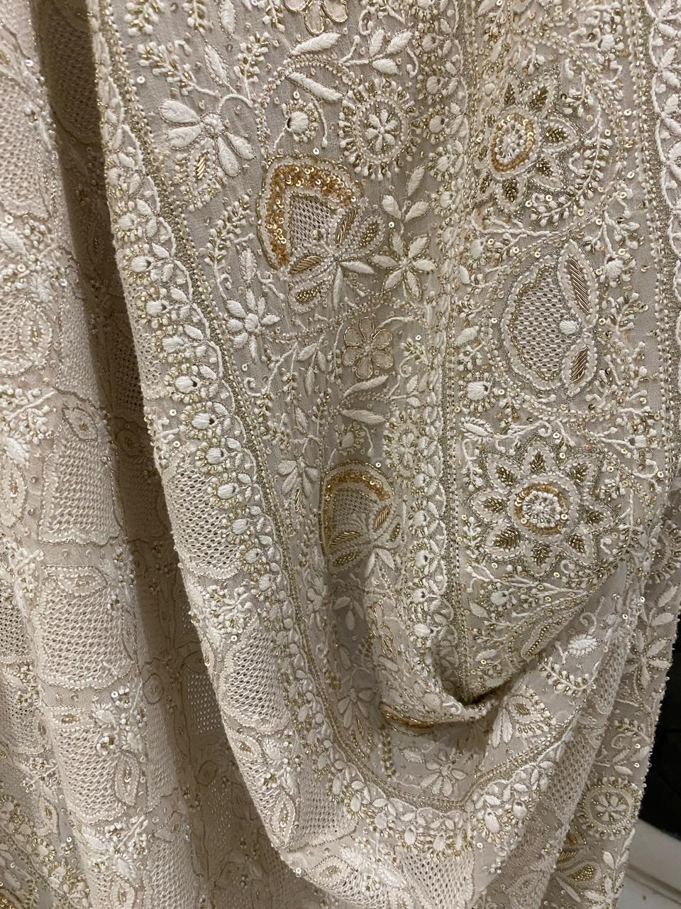 Beige georgette Chikankari Dupatta