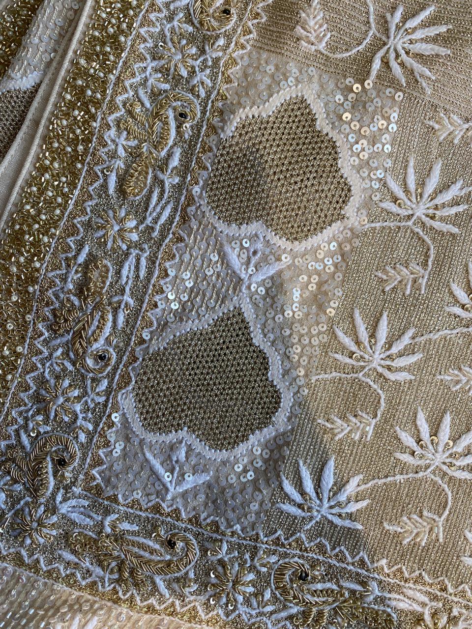 Gold & White Chikankari Embroidered Georgette Kurta Set with Heavy Dupatta