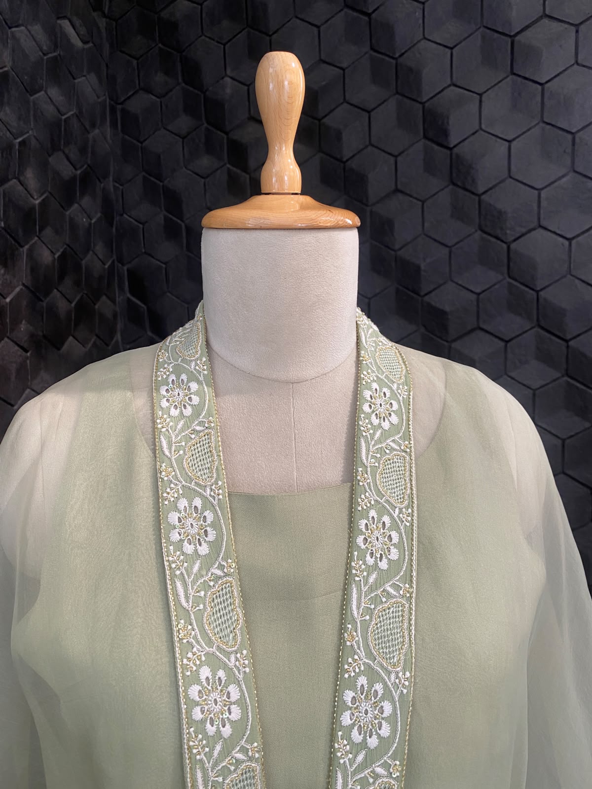 Pista Green Organza Chikankari Border Co-Ord Set
