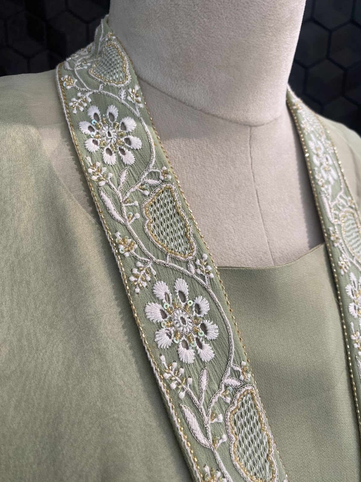 Pista Green Organza Chikankari Border Co-Ord Set