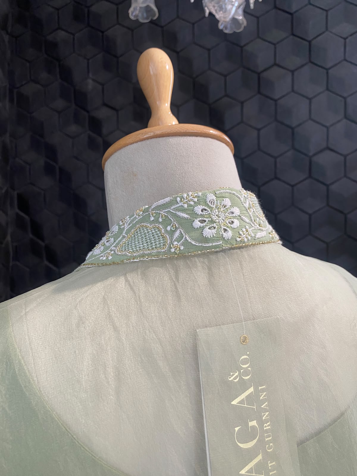 Pista Green Organza Chikankari Border Co-Ord Set