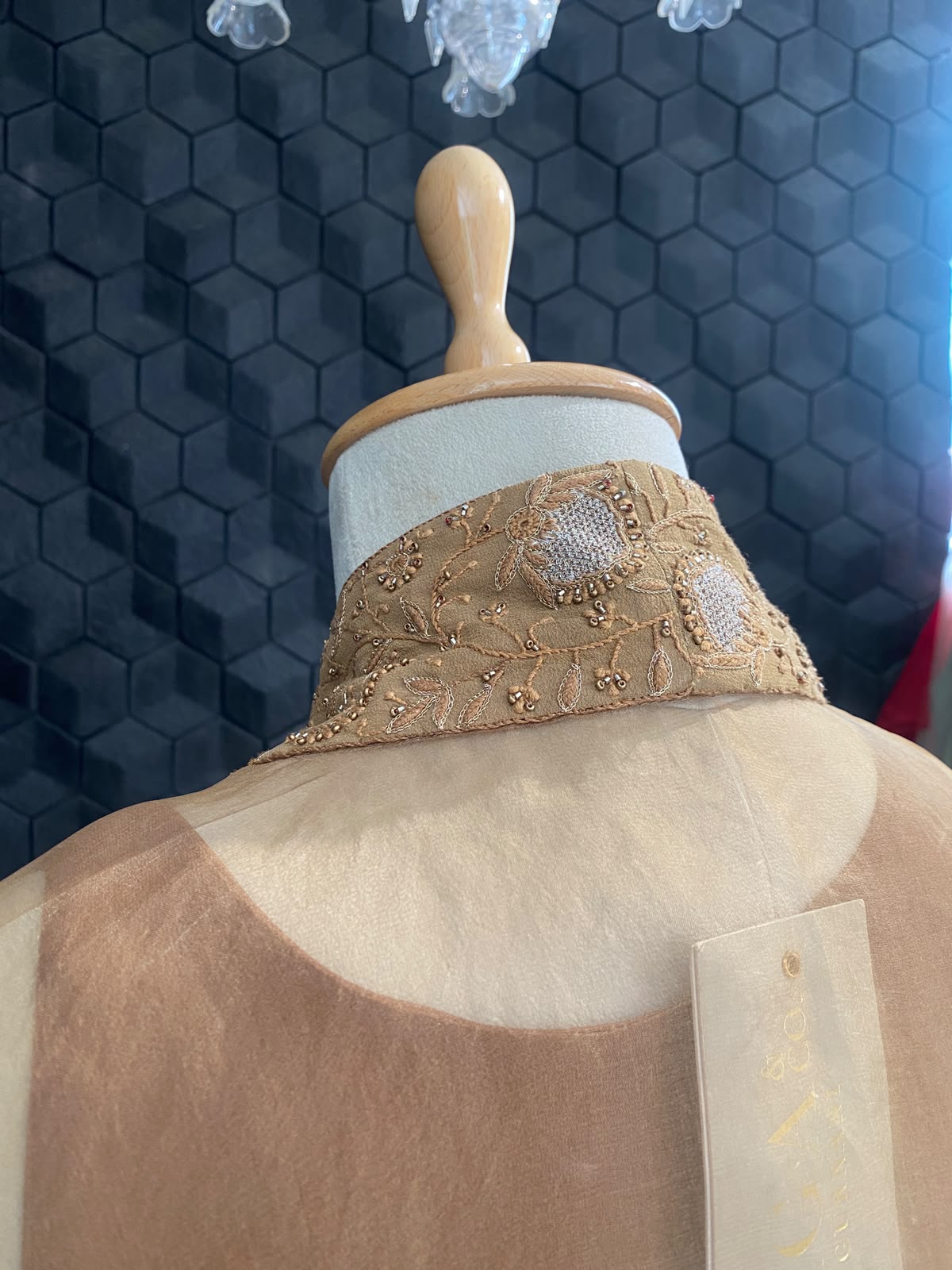 Brown Organza Chikankari Border Co-Ord Set