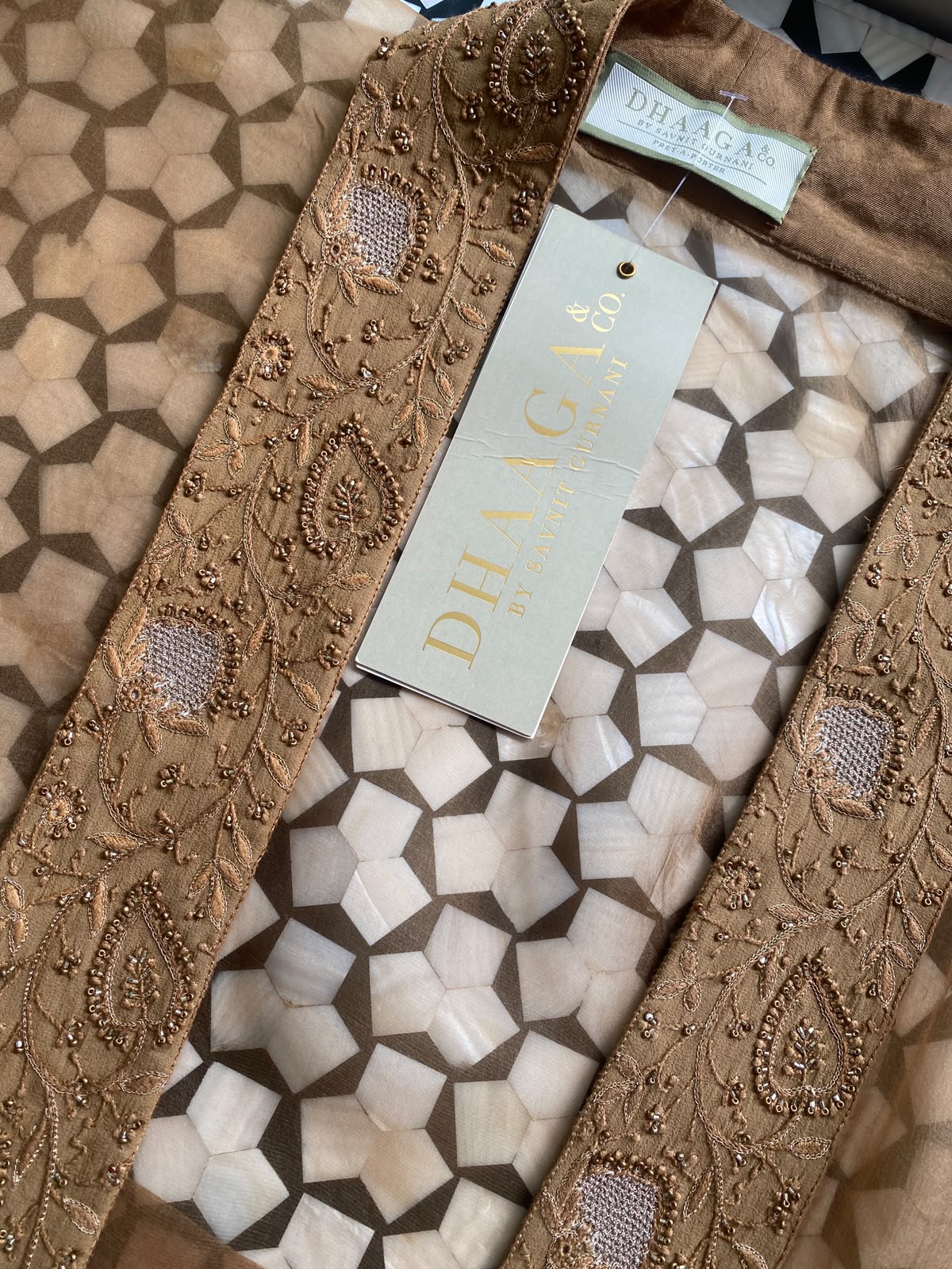 Brown Organza Chikankari Border Co-Ord Set