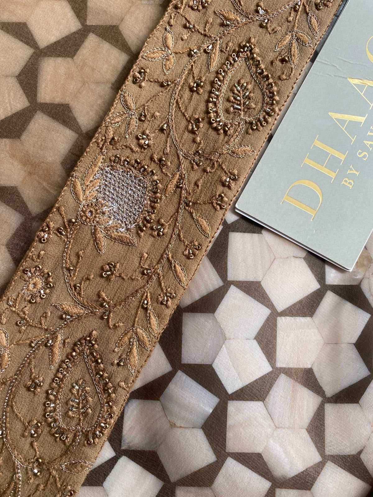 Brown Organza Chikankari Border Co-Ord Set