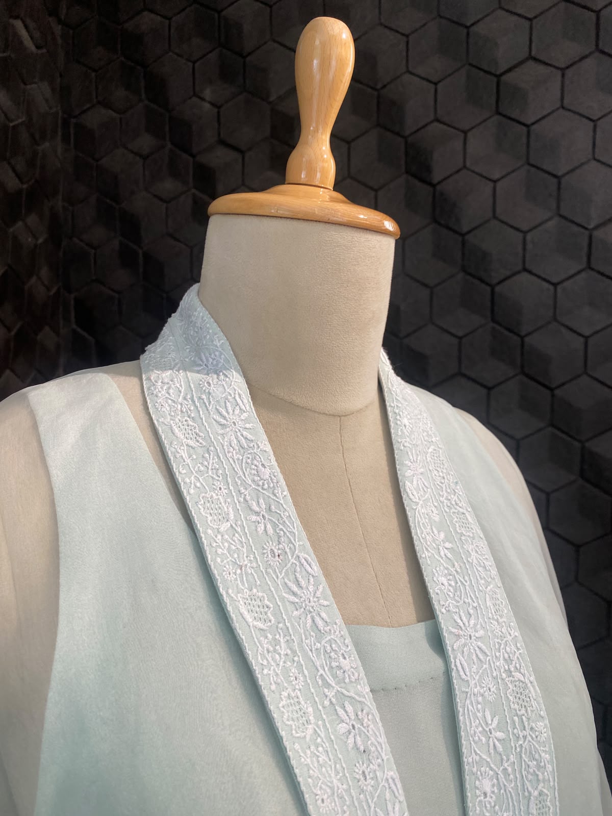 Sea Green Organza Chikankari Border Co-Ord Set
