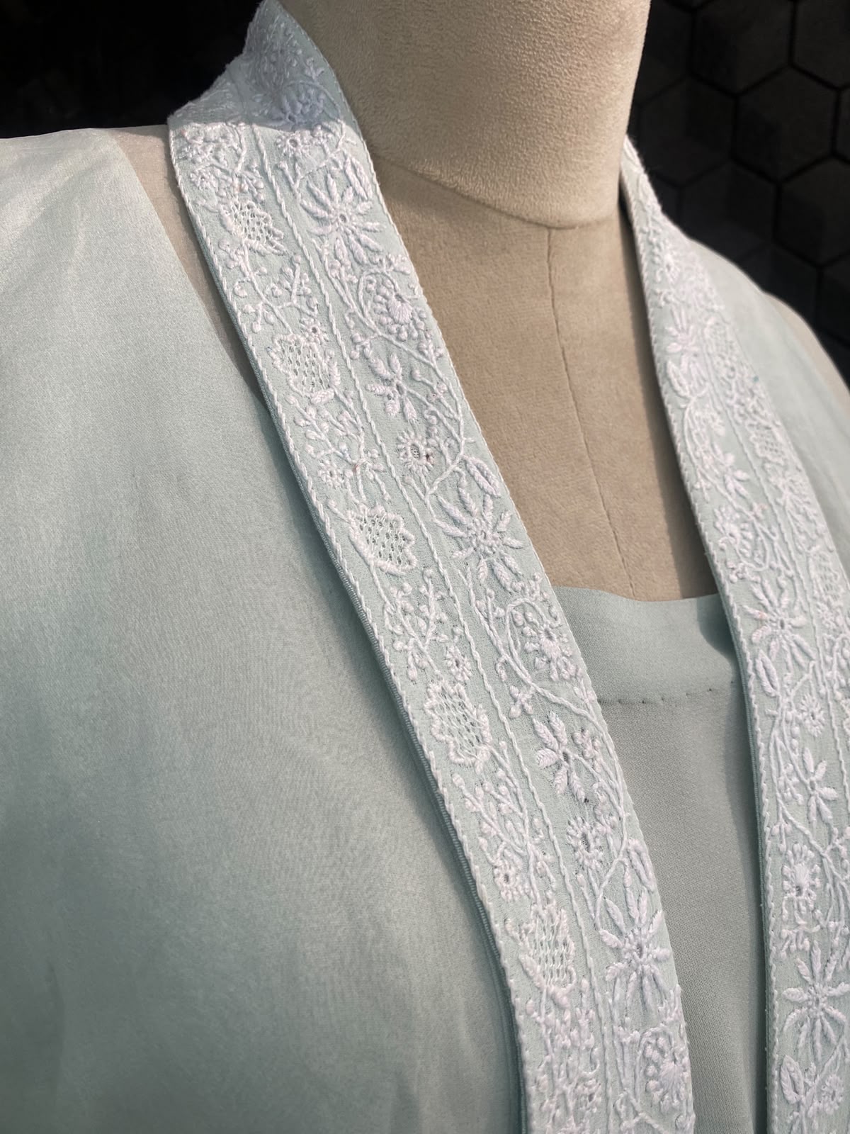 Sea Green Organza Chikankari Border Co-Ord Set