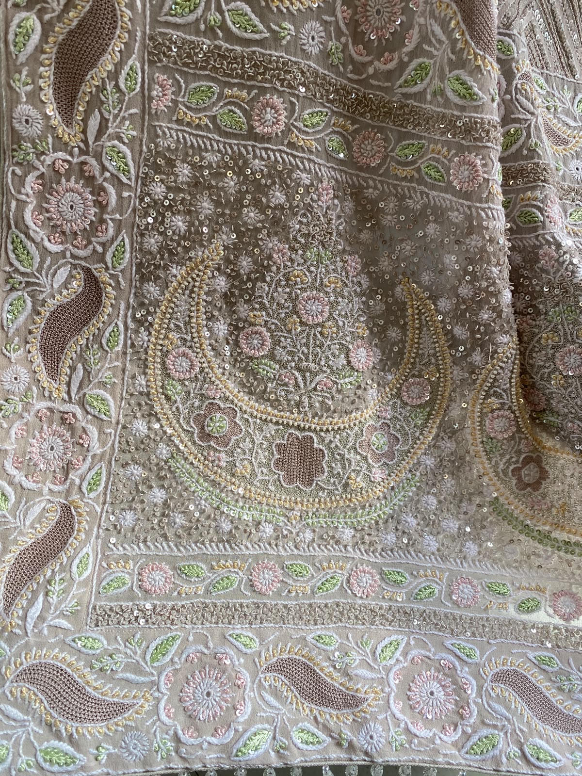 Grey Georgette Kurta with Multi-Coloured Heavy Dupatta Set