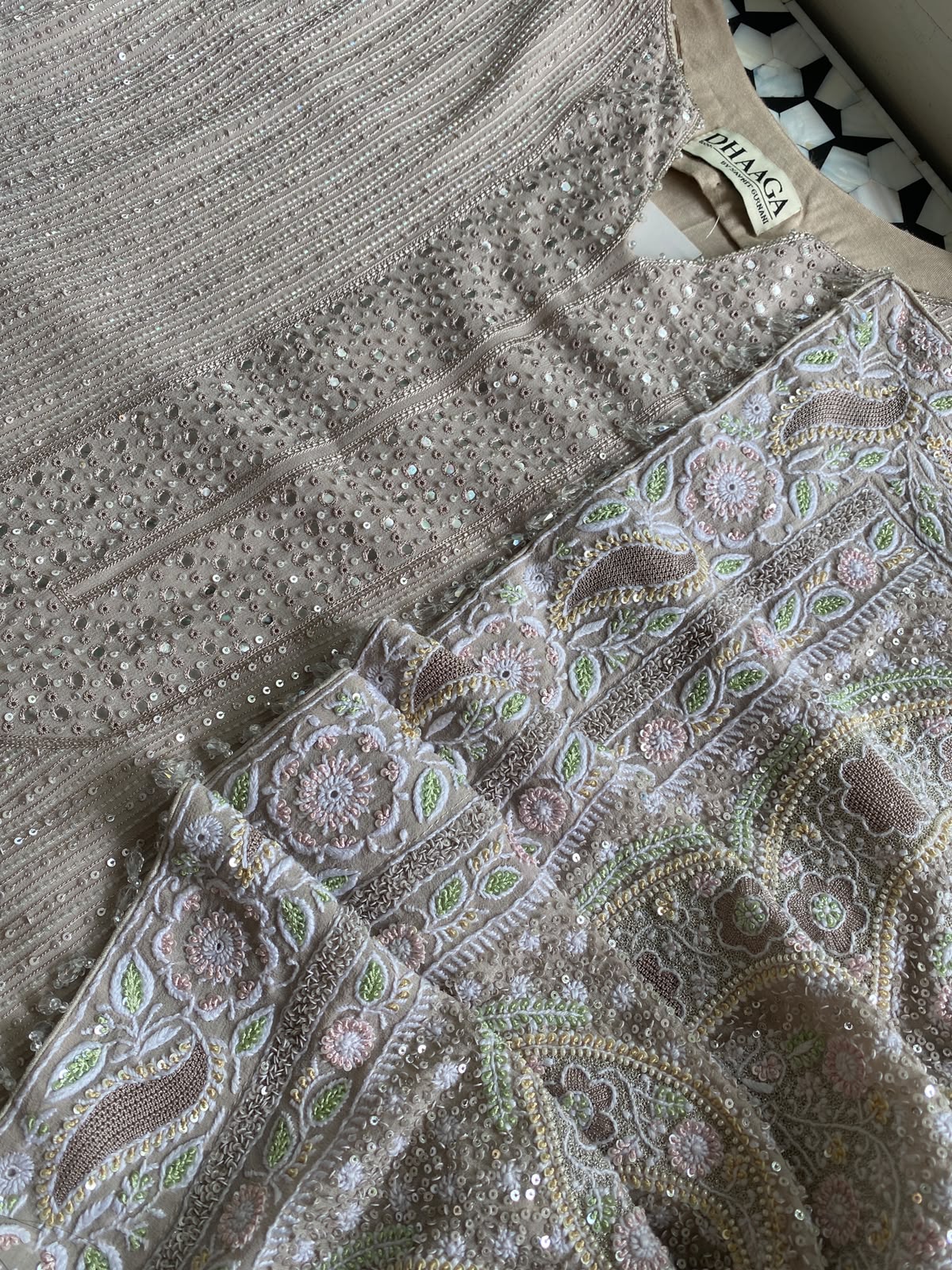 Grey Georgette Kurta with Multi-Coloured Heavy Dupatta Set
