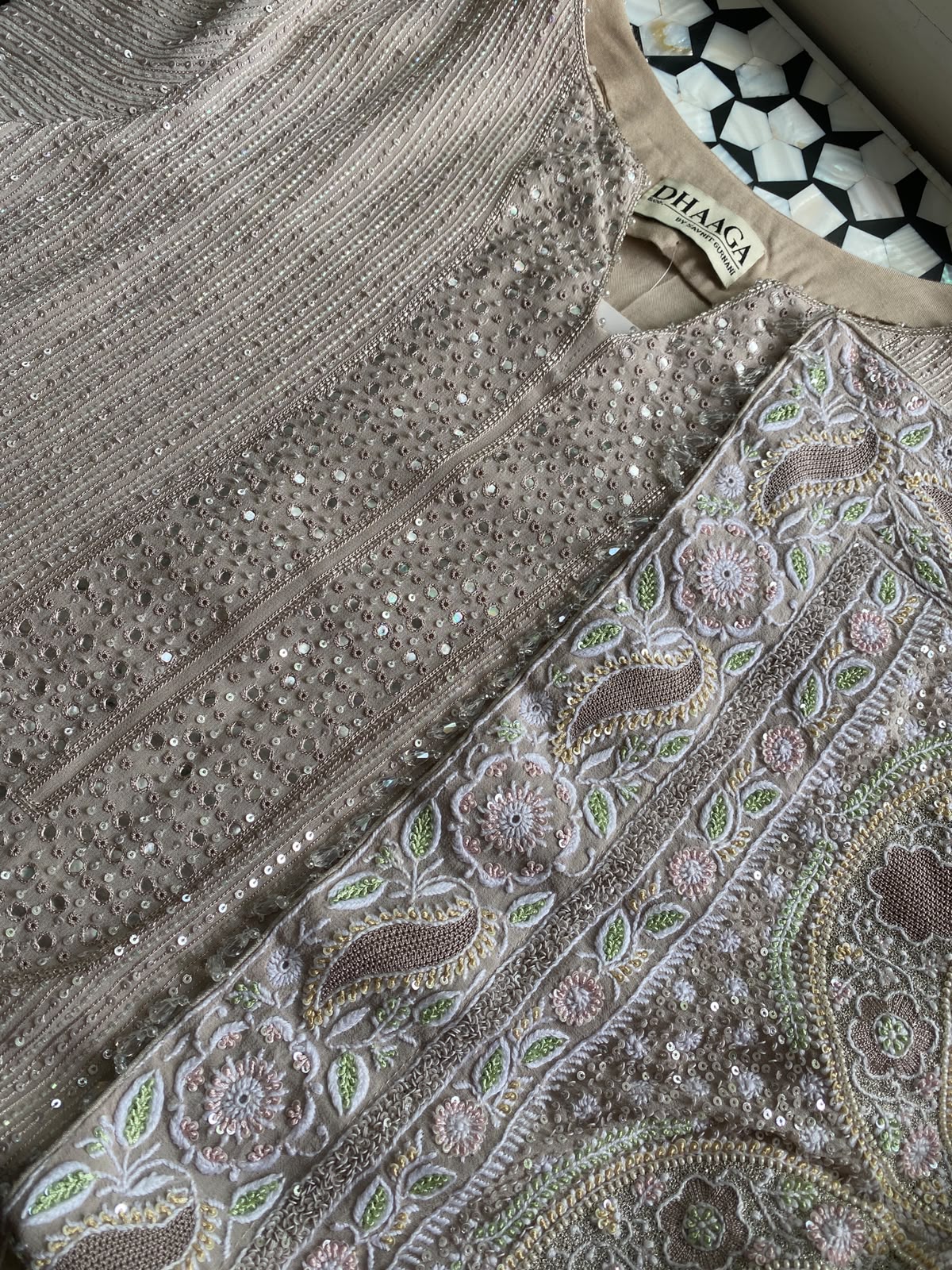 Grey Georgette Kurta with Multi-Coloured Heavy Dupatta Set