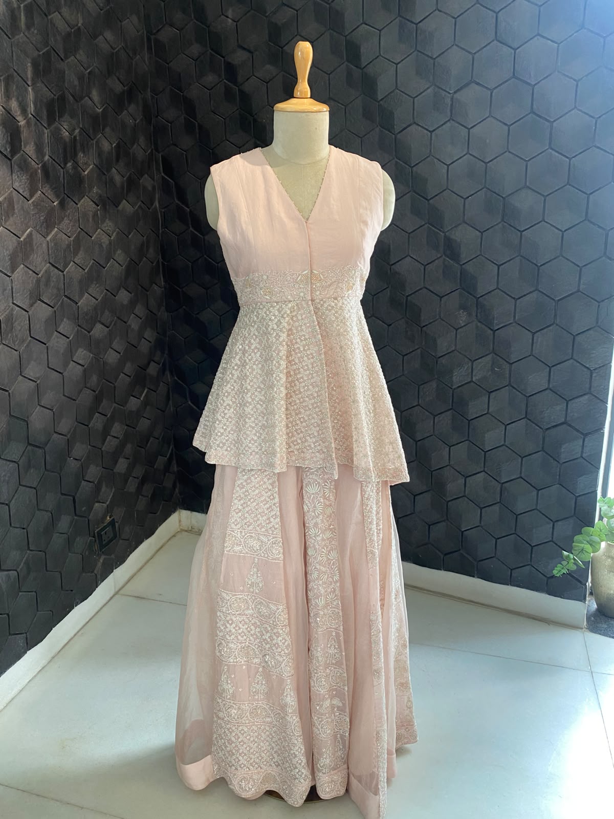 Pink Organza Chikankari Sharara Set