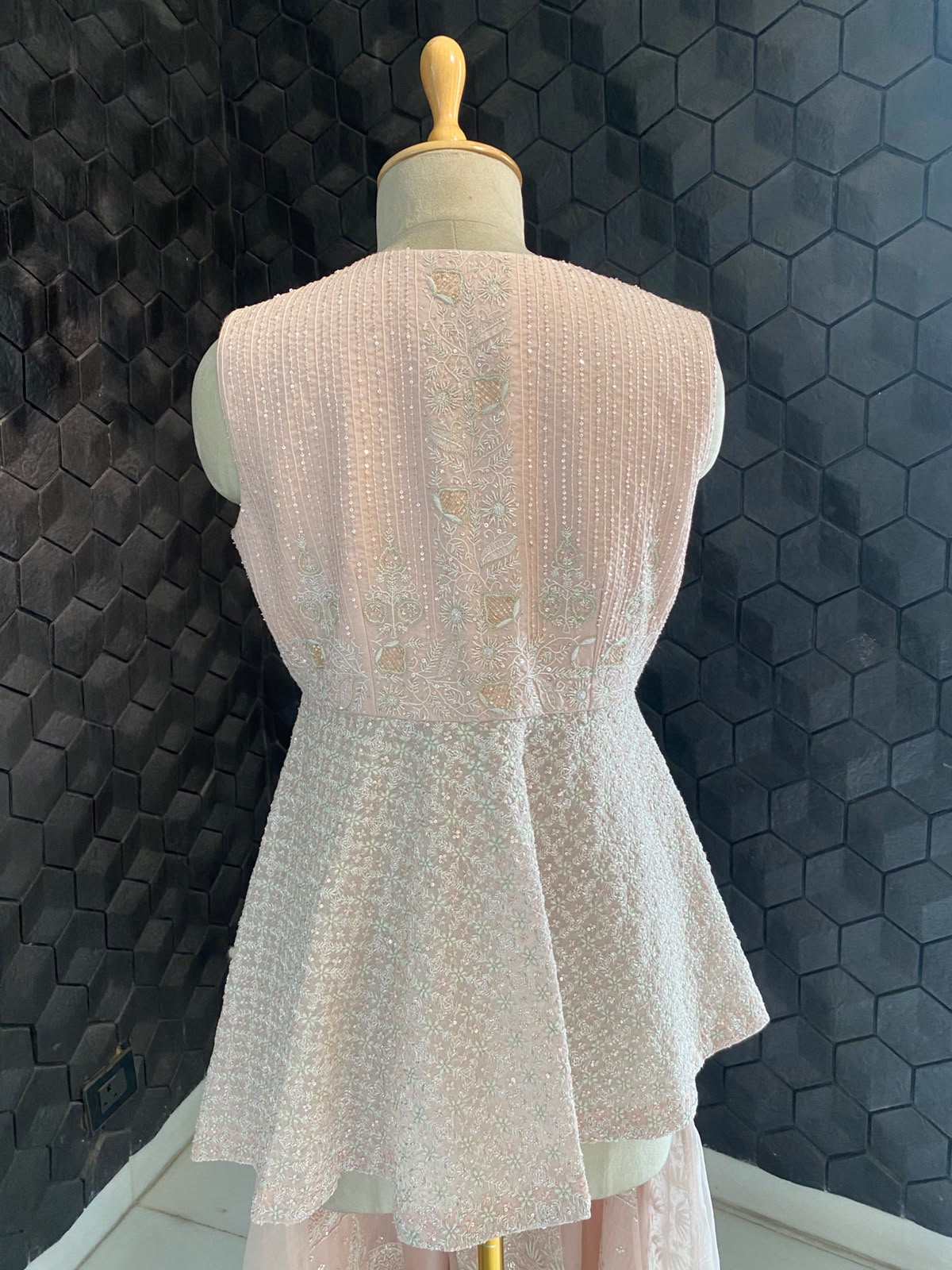 Pink Organza Chikankari Sharara Set