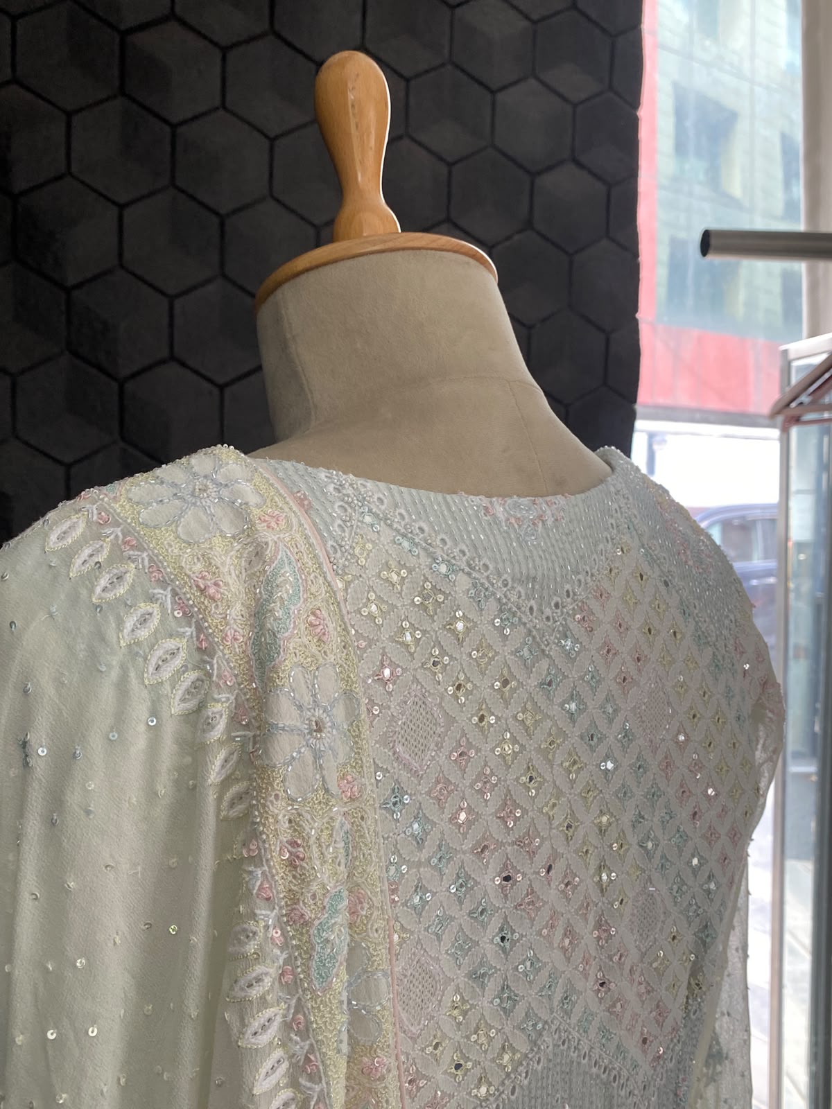 Pastel Blue Embroidered Georgette Lehenga Set with Embellished Dupatta