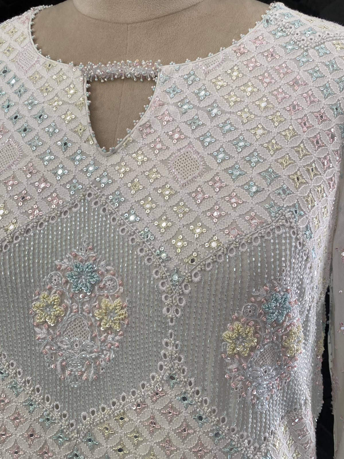 Pastel Blue Embroidered Georgette Lehenga Set with Embellished Dupatta