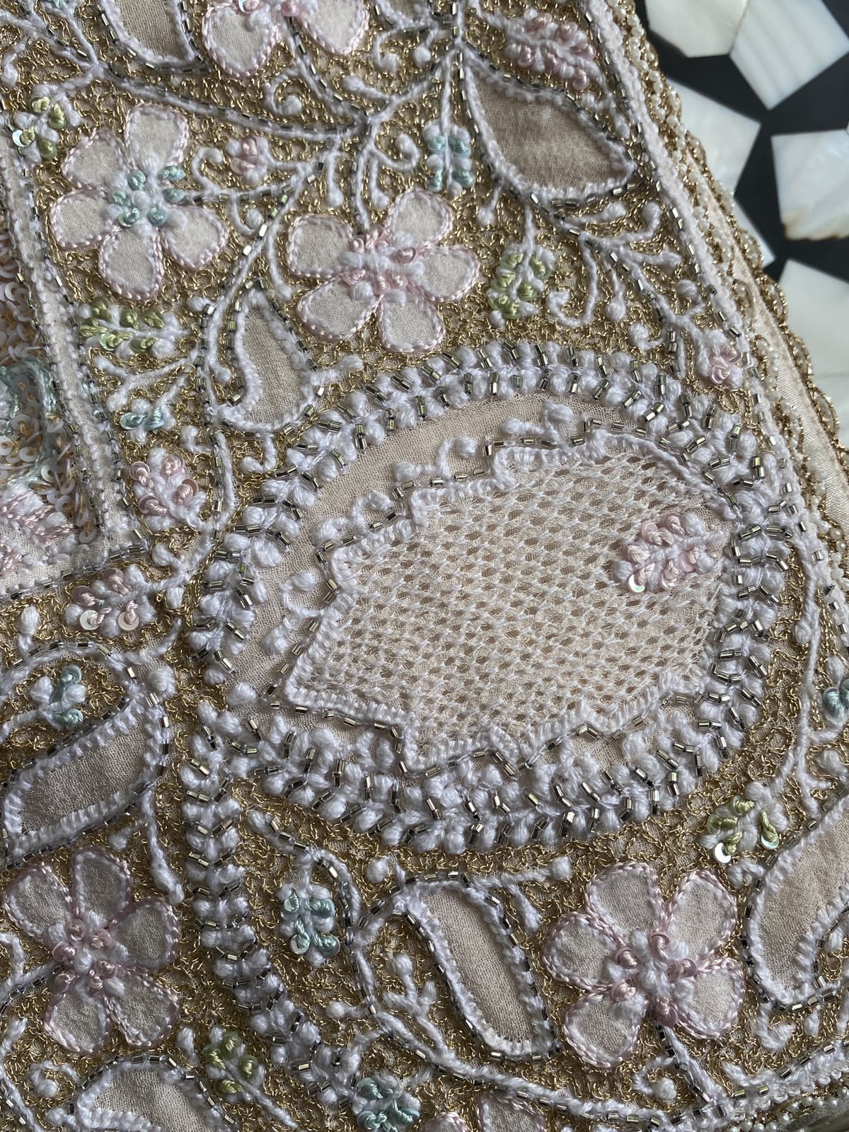 Ivory Pastel Hand-Embroidered Georgette Lehenga Set