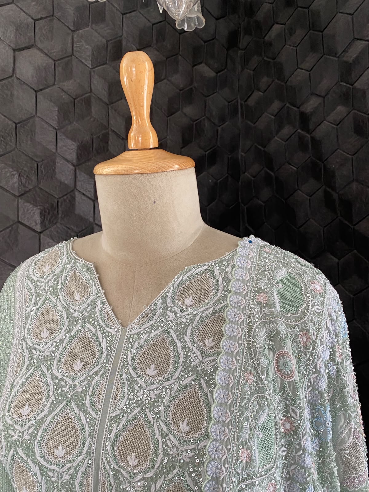 Grey Georgette Kurta with Multi-Coloured Heavy Dupatta Set