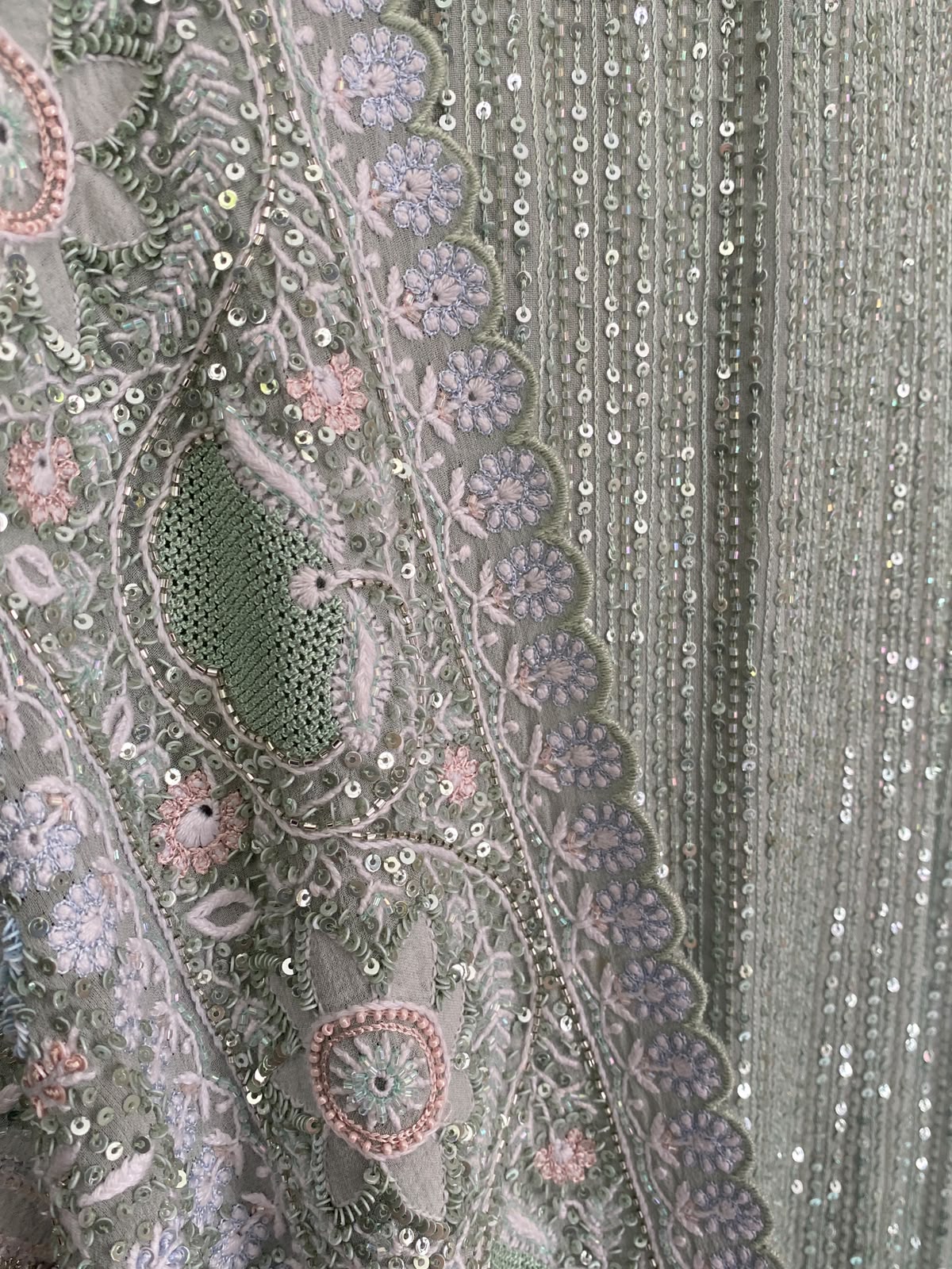 Grey Georgette Kurta with Multi-Coloured Heavy Dupatta Set