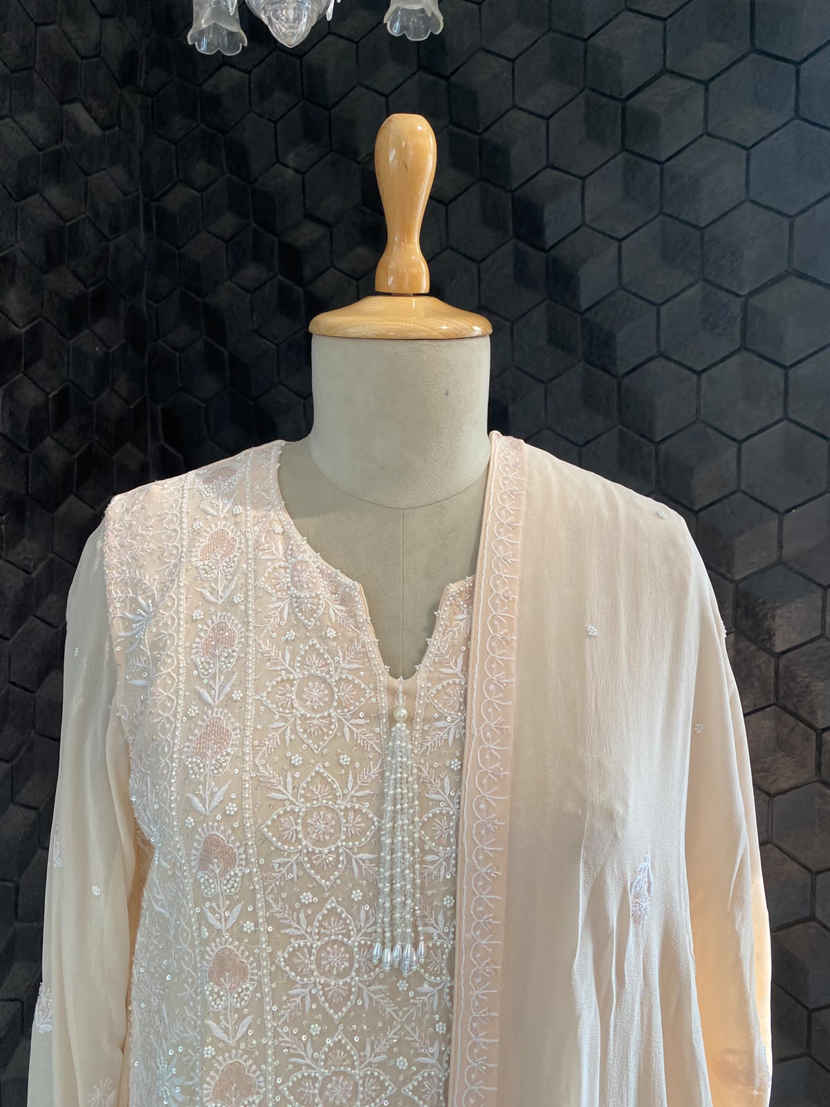 Peach Embroidered Georgette Kurta Set