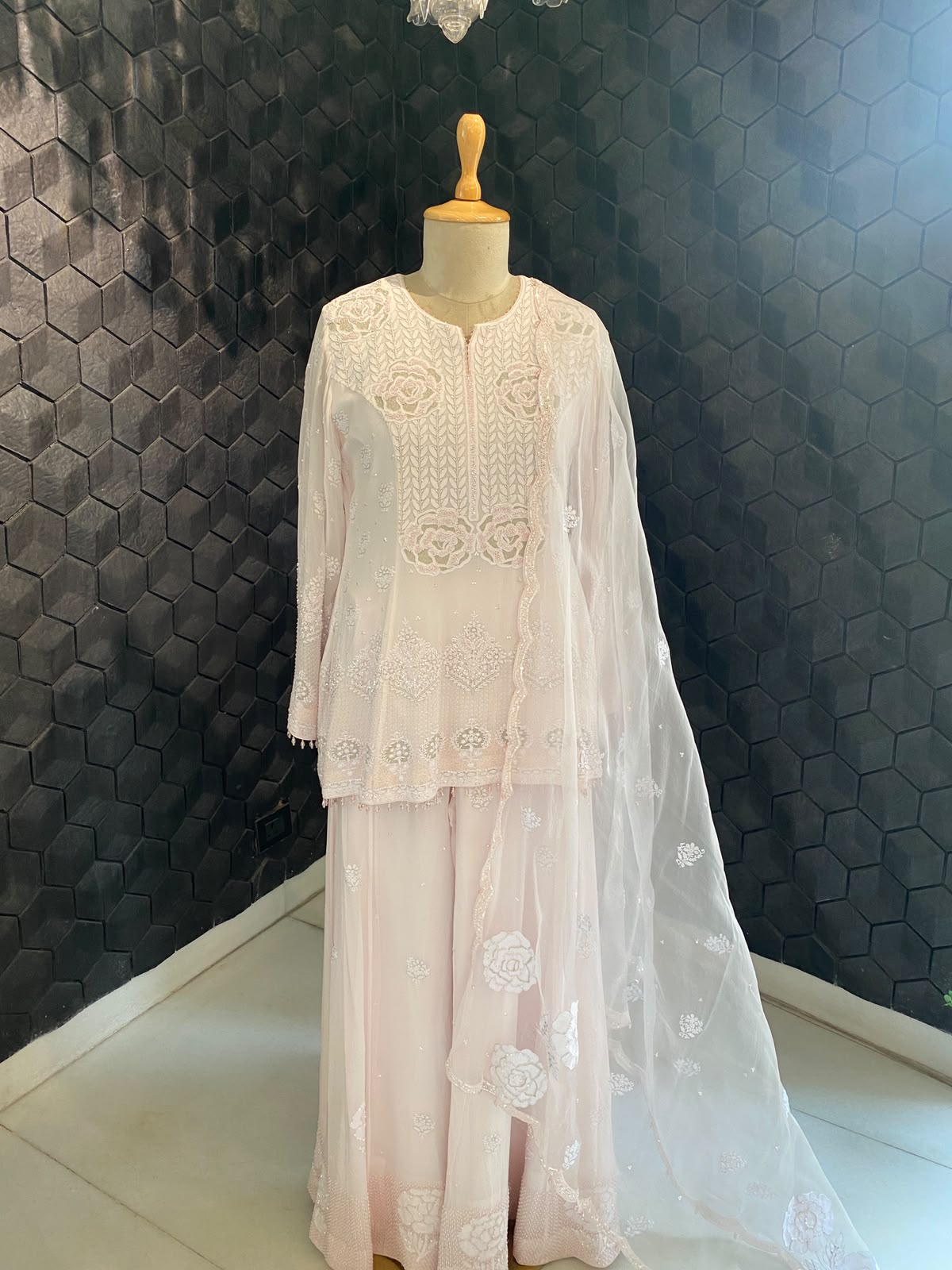 Pink Floral Embroidered Sharara Set