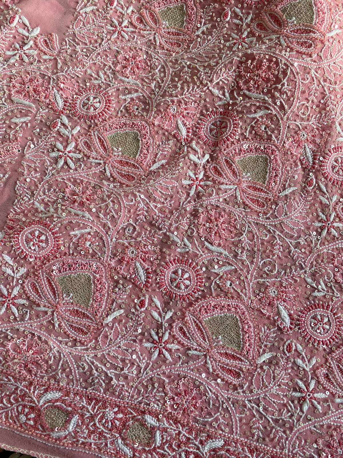 Pink Embroidered Georgette Lehenga Set