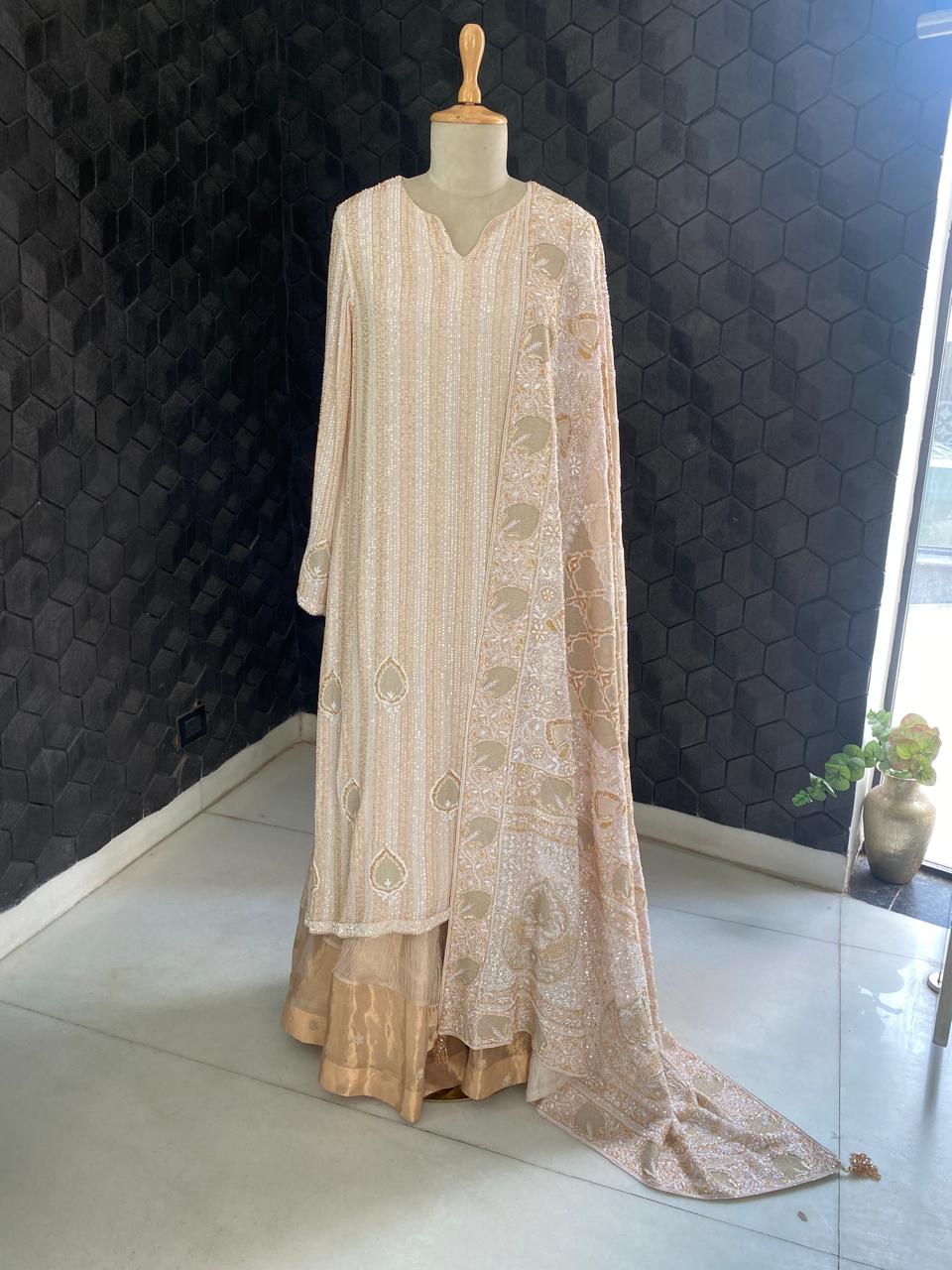 Champagne Sequin Embroidered Georgette Kurta Set