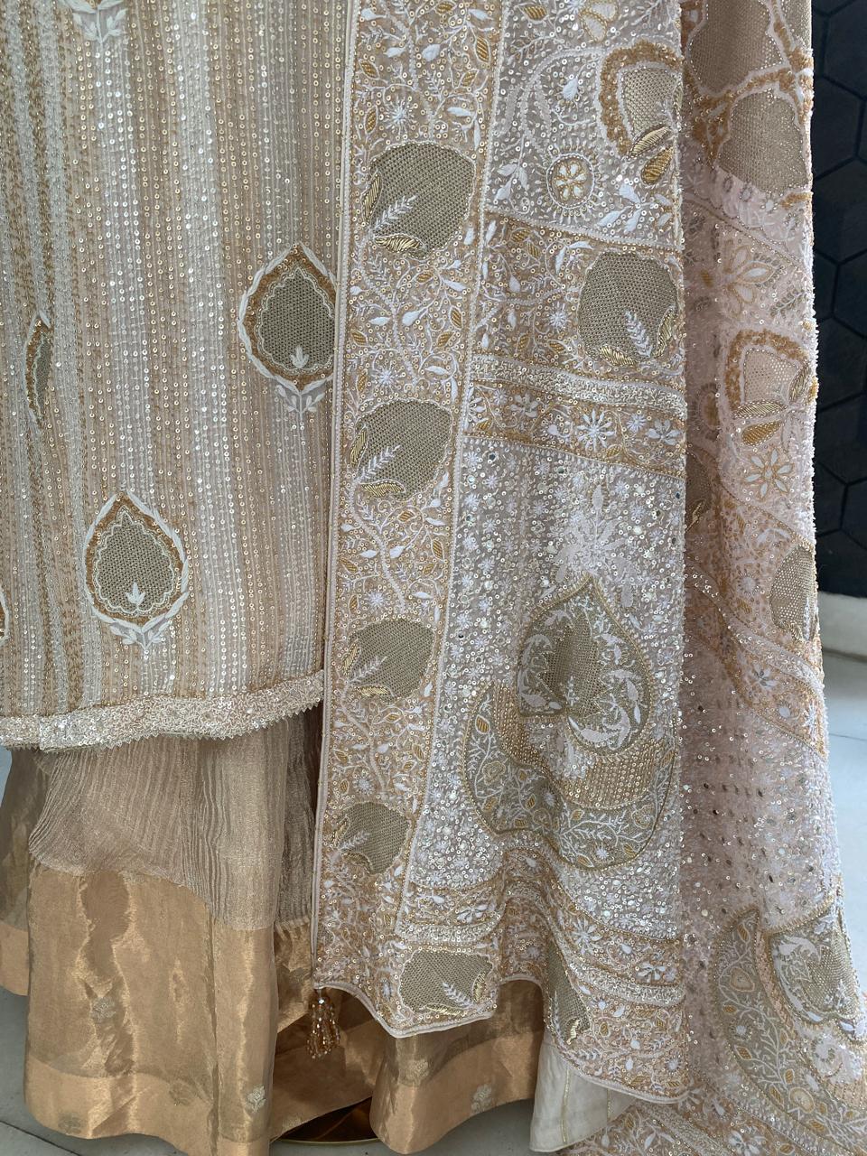 Champagne Sequin Embroidered Georgette Kurta Set