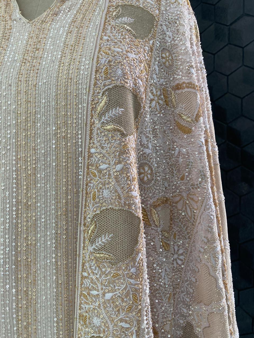 Champagne Sequin Embroidered Georgette Kurta Set