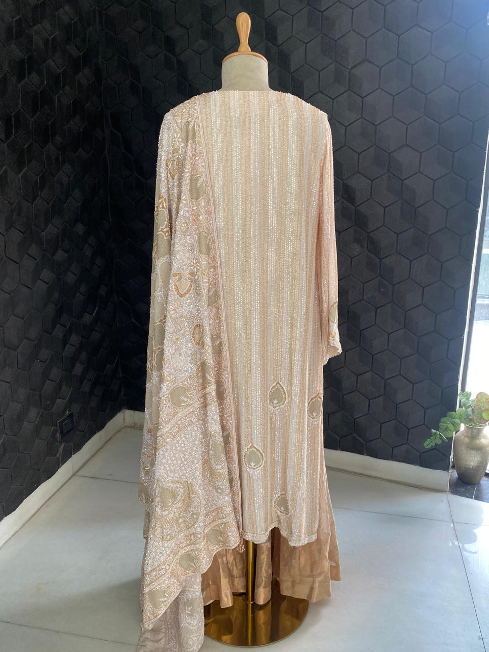 Champagne Sequin Embroidered Georgette Kurta Set