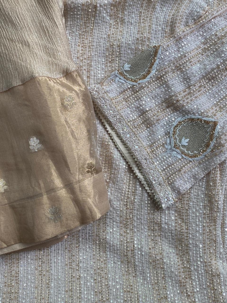 Champagne Sequin Embroidered Georgette Kurta Set