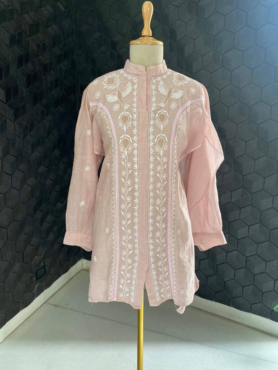 Blush Pink Tissue Chikankari Co-ord Set