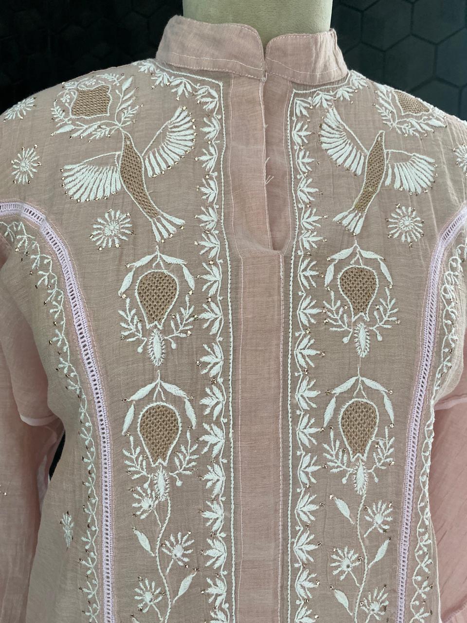 Blush Pink Tissue Chikankari Co-ord Set
